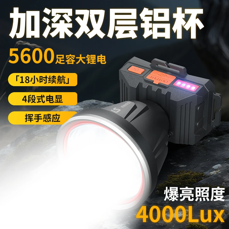 立胜强光头灯充电超亮锂电池大容量矿灯头戴式照明灯户外超长续航