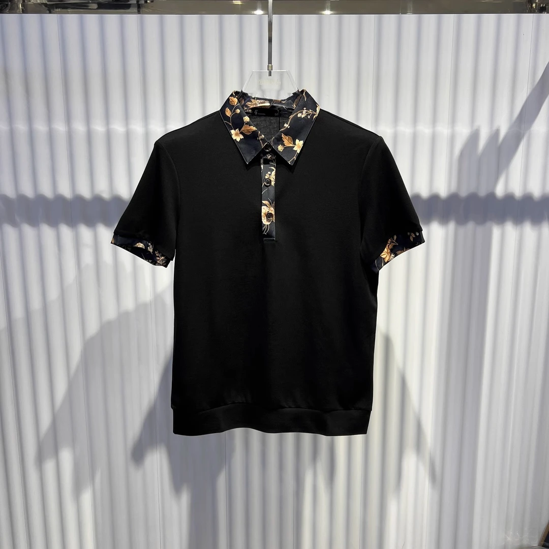 曼库帕娅个性帅气衬衫领休闲短袖T恤男士2025夏季新款碎花印花潮t