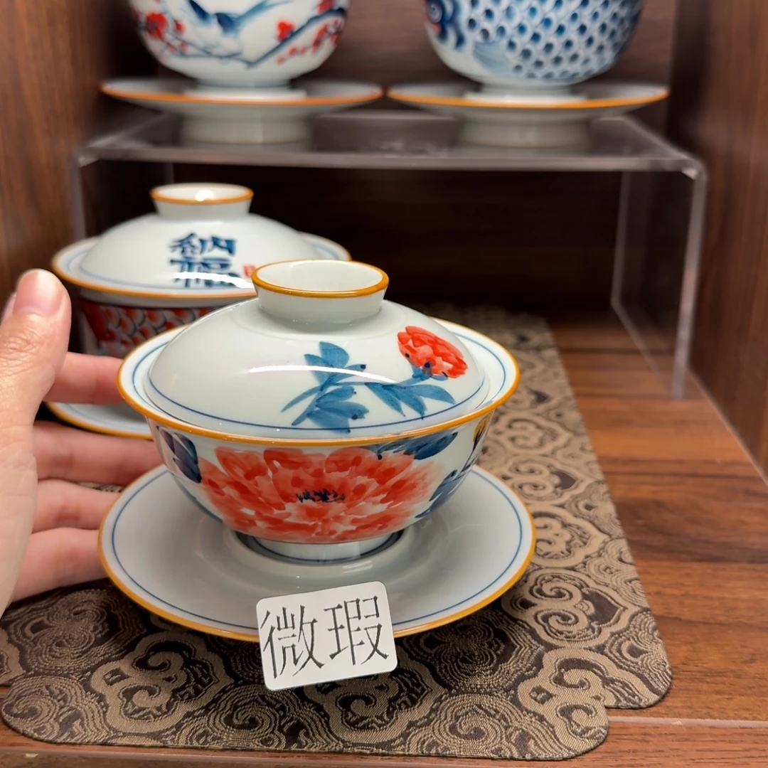釉下手绘茶具微瑕