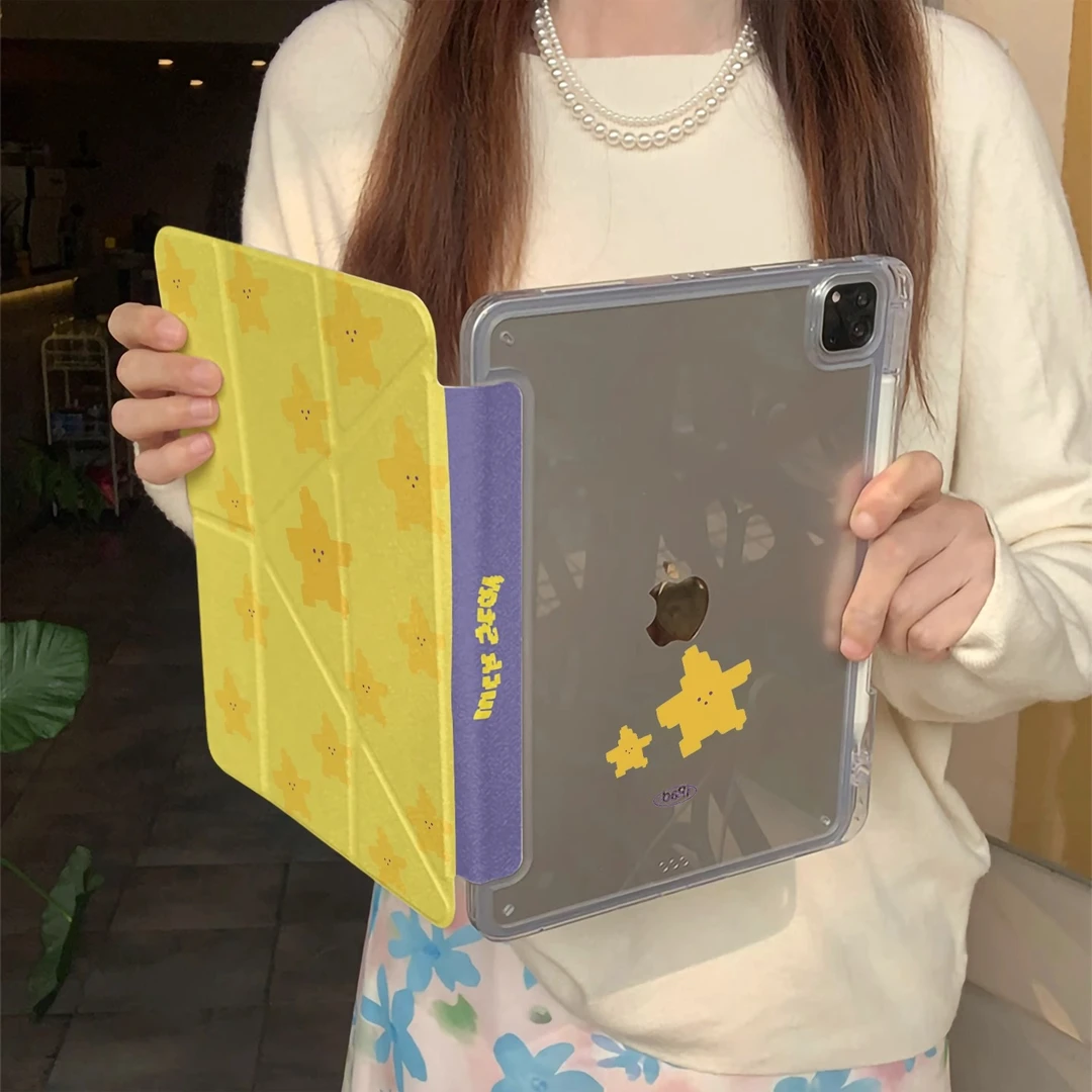 黄色星星3+Y折iPad11苹果air7/6/5保护壳10.2卡通Pro亚克力mini7