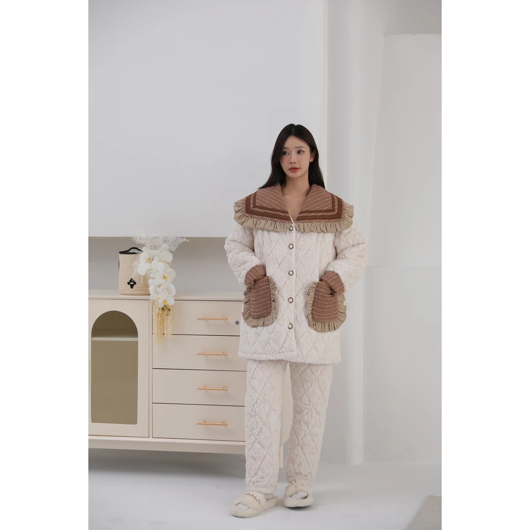 【李丽原创轻奢】新款女士时尚睡袍中长款睡衣三层加绒加厚冬季保