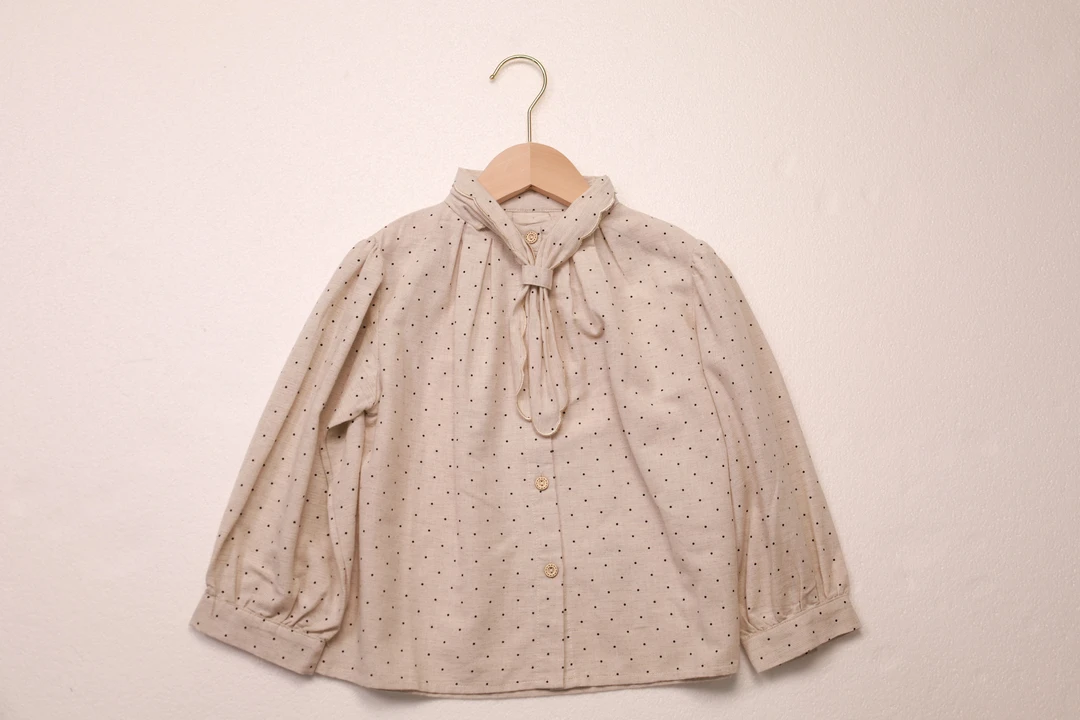 蝴蝶结波点蝴蝶系带秋季夏季长袖上衣衬衫秋款春季