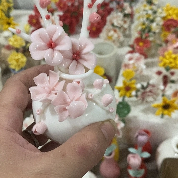 瓷片纯手工陶瓷花摆件瑕