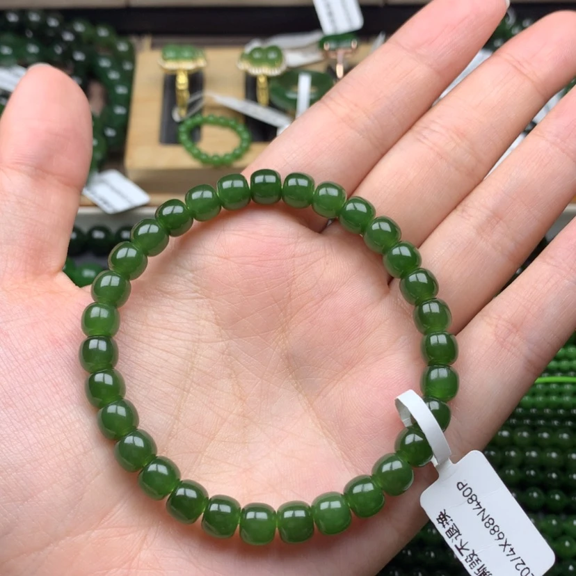【闪购商品】未镶嵌手串和田玉（碧玉）7m老型珠无黑辣绿色