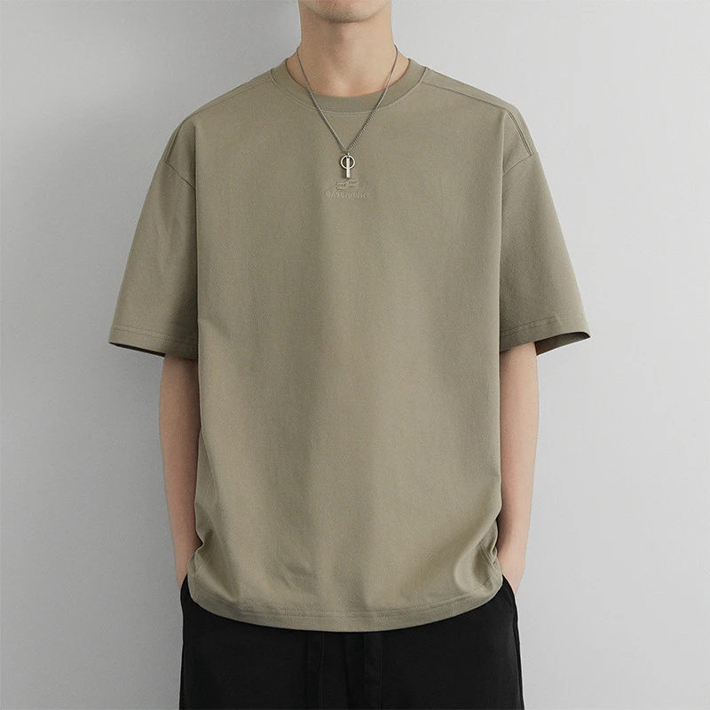 夏季新款圆领男生短袖T恤潮流简约时尚纯棉青少年休闲半袖T恤衫