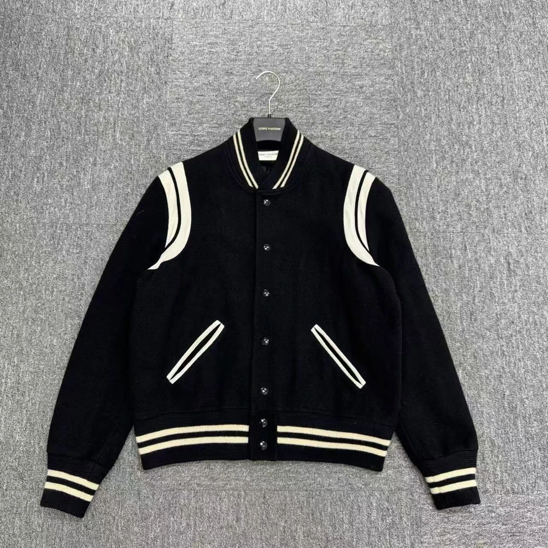 99新 YSL/圣罗兰 SLP 羊毛拼皮棒球夹克/48码