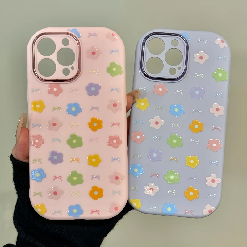 适用苹果15金属小胖妹Phone16手机壳华为p60多巴胺蝴蝶结花朵新款