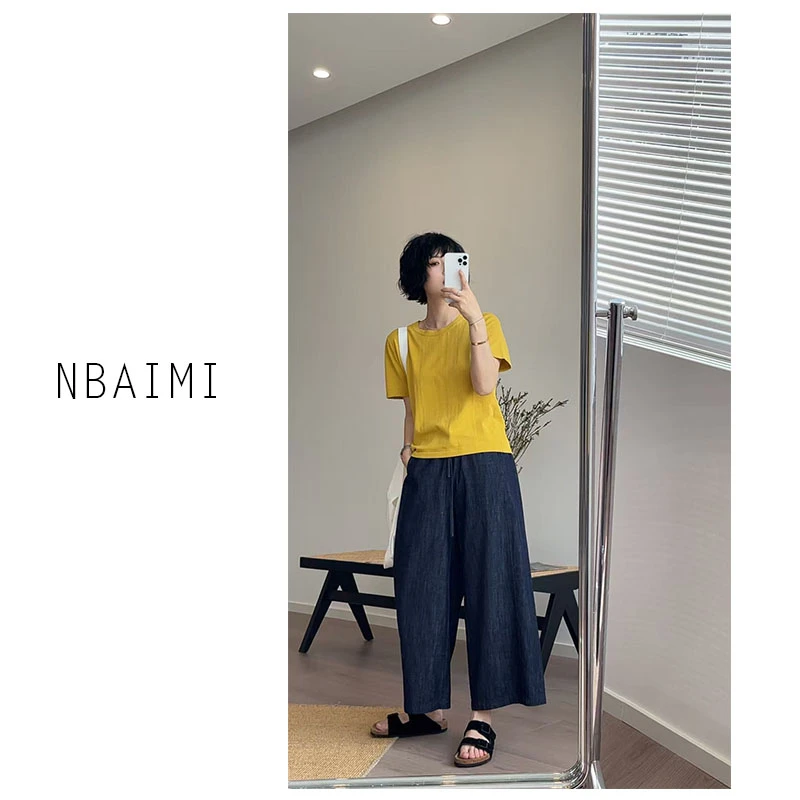 绵绵冰 春夏休闲时尚百搭纯色圆领薄款韩版舒适亲肤短袖针织衫