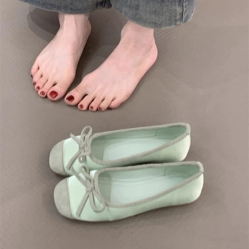 温柔仙女芭蕾单鞋2025年春季法式甜美蝴蝶结配裙子内增高奶奶鞋