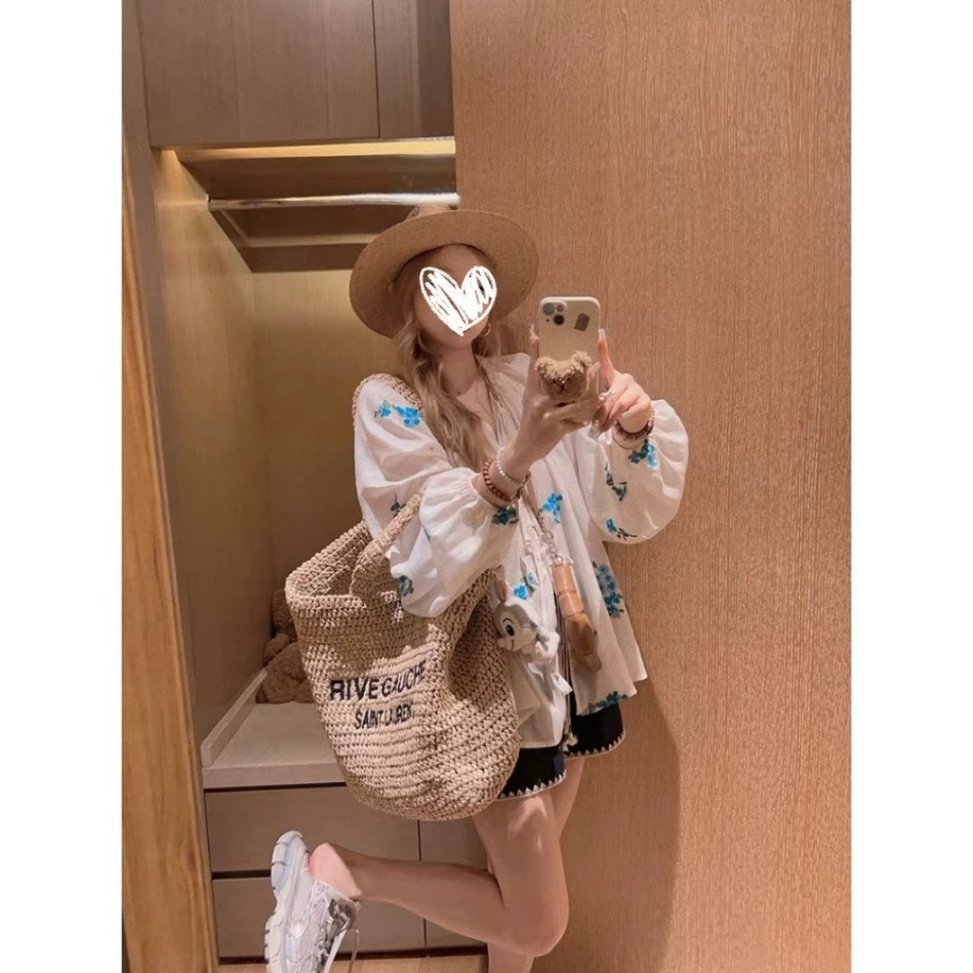 设计感重工刺绣宽松新款衬衣减龄显白温柔感百搭休闲衬衫上衣女