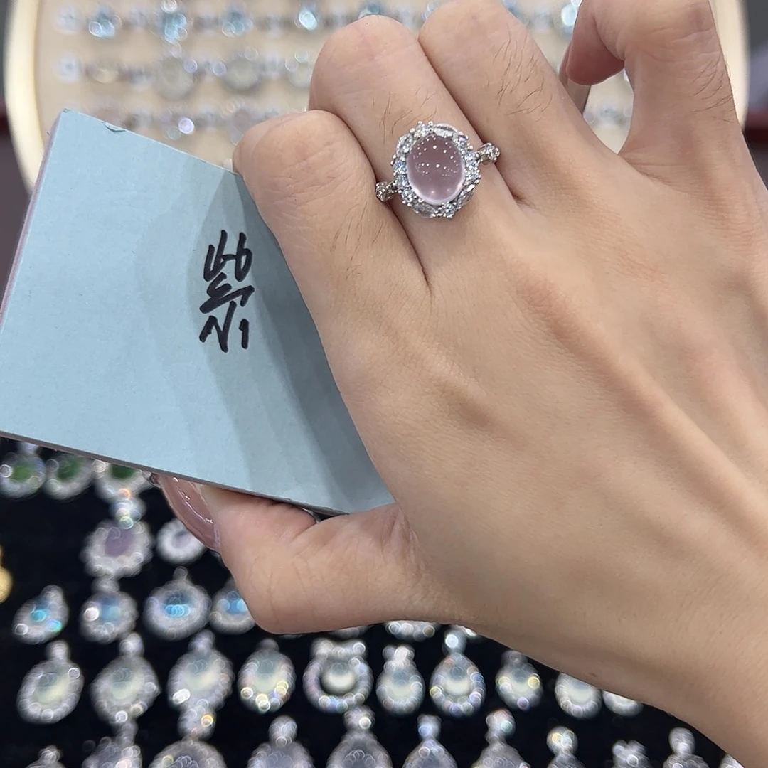 小***吗蛇纹石玉银S925镶嵌戒指