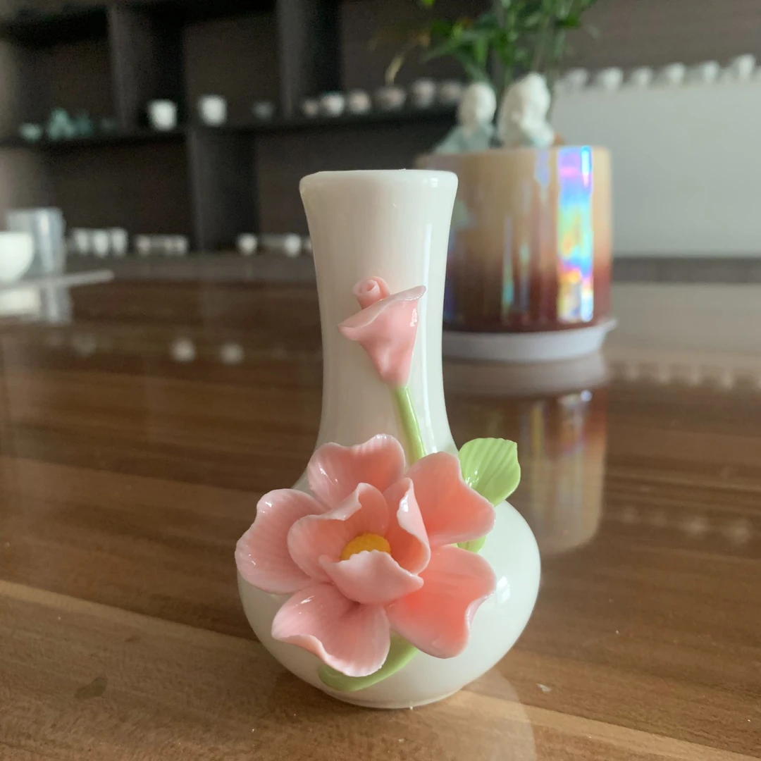 玉瓶陶瓷捏花小花瓶手工创意瓷茶桌清新花器装饰摆件客厅小花插