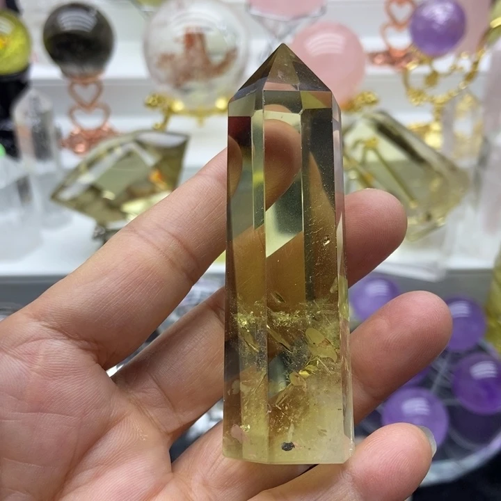 水晶摆件未镶嵌黄水晶六角柱
