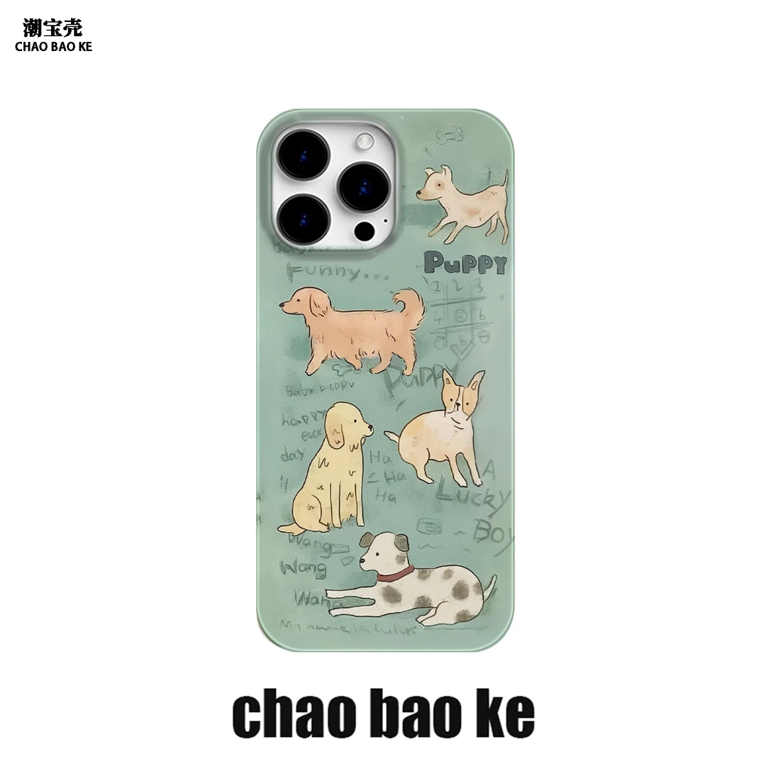 ins小众情侣涂鸦小狗适用于苹果16promax手机壳iphone15萌宠14/13