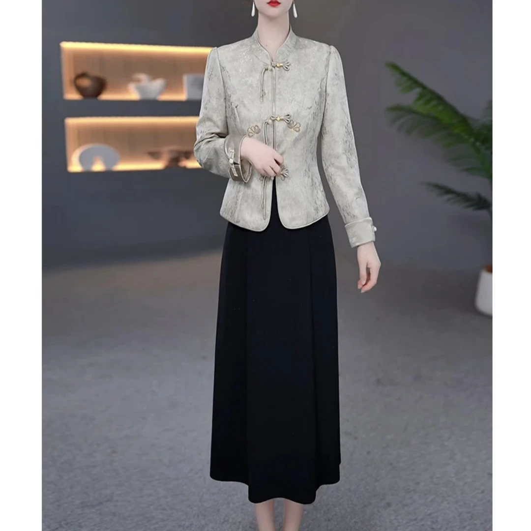 【外套+连衣裙】DBF-25B159 新中式小众轻奢国潮气质中长款两件套裙
