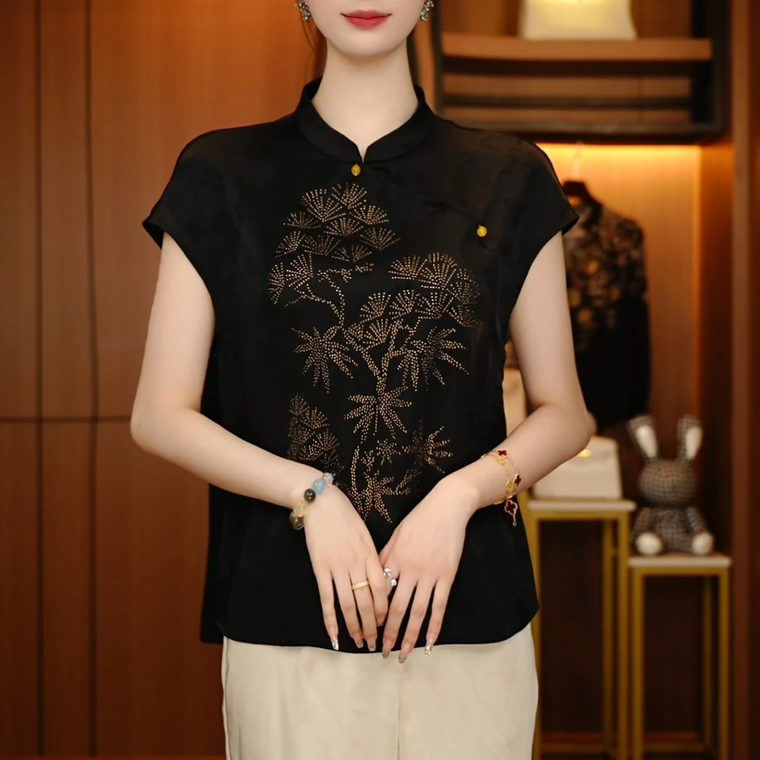 时尚复古民族风中式大码拼接绣花提花夏季唐装新中式夏季国风上衣