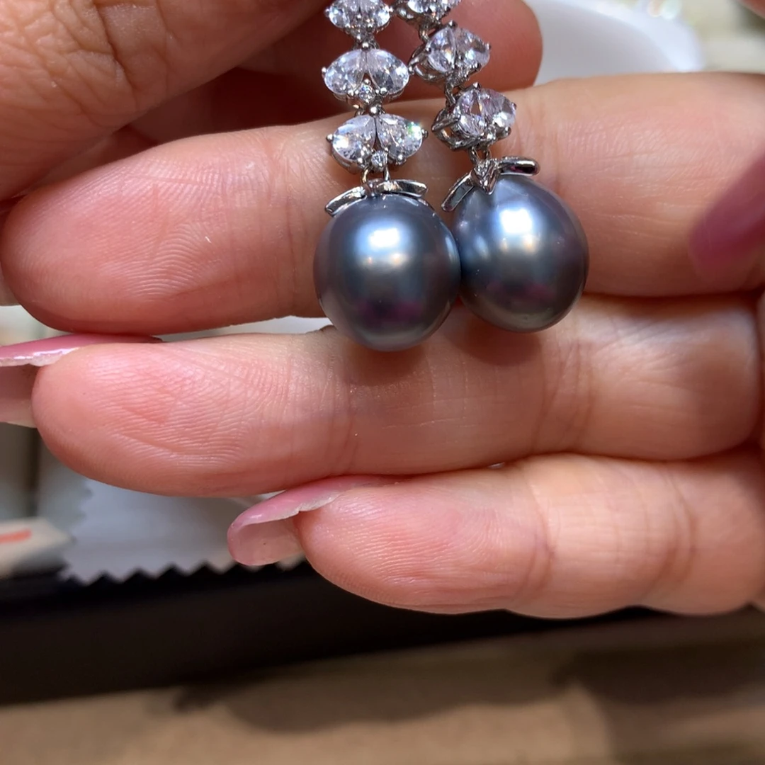 银S925镶嵌海水珍珠耳饰