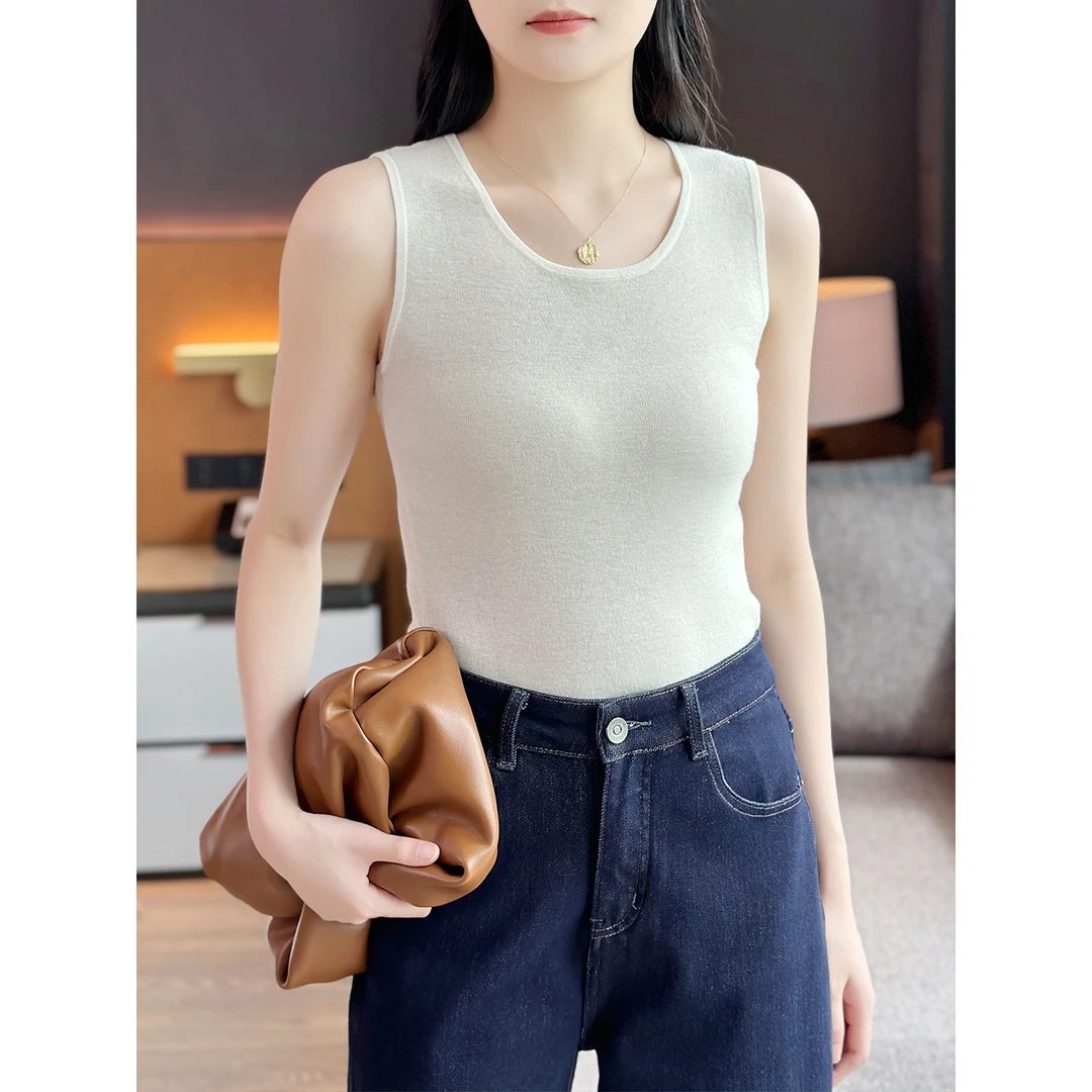 左左家 高品入~外穿打底超细80支精纺100%山羊绒圆领无袖针织背心