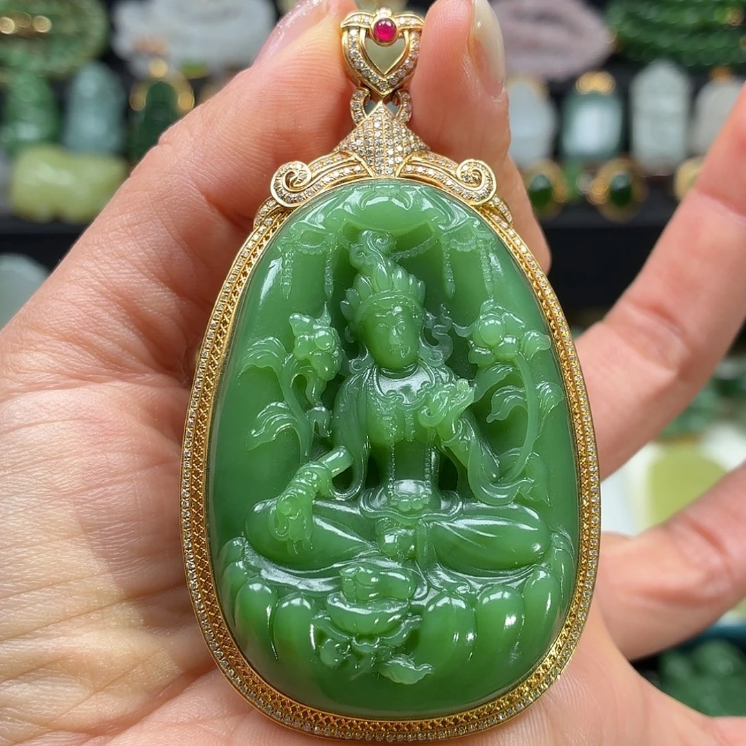 和田玉18K金镶嵌颈饰收藏级