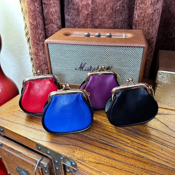 新款头层牛皮复古口金包撞色精致收纳口红包零钱包2016