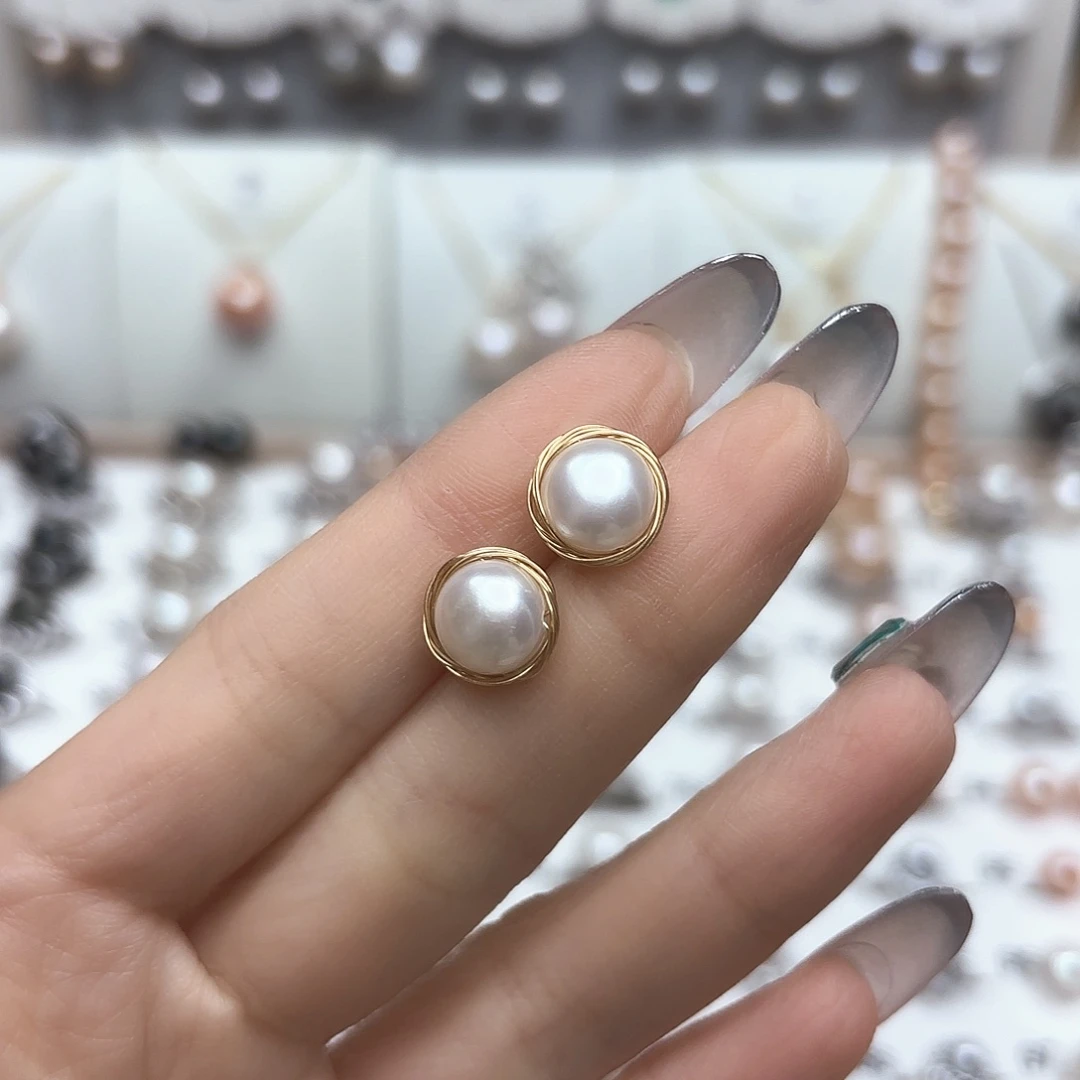 耳饰银S925镶嵌淡水珍珠