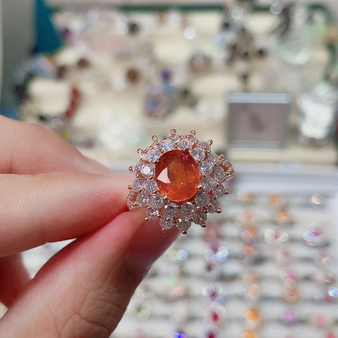 石榴石（芬达石）戒指戒指银S925镶嵌