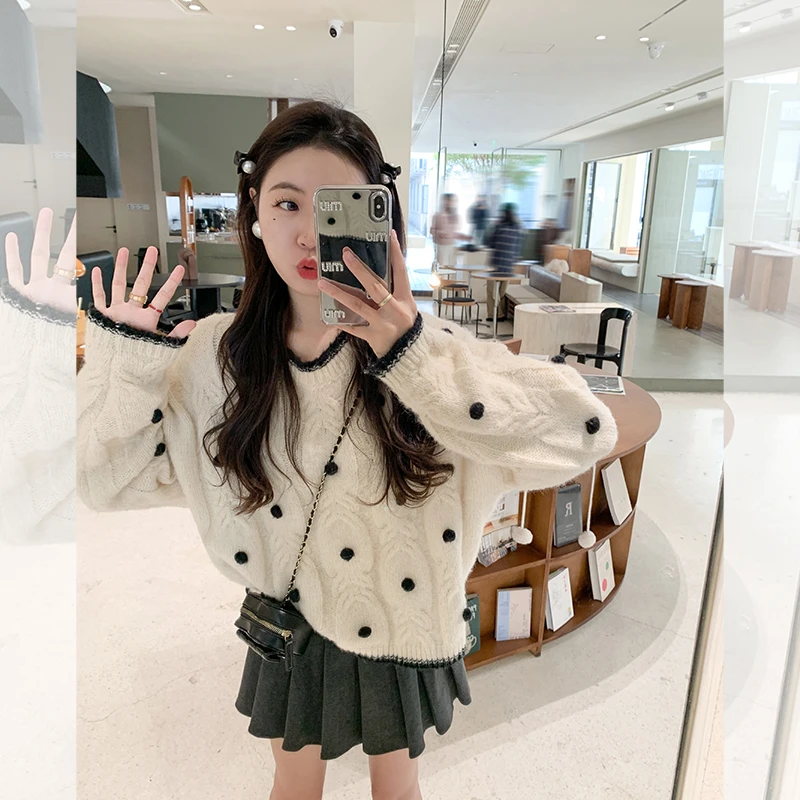 曾小咸 波点慵懒风甜妹针织毛衣Z241MC0701