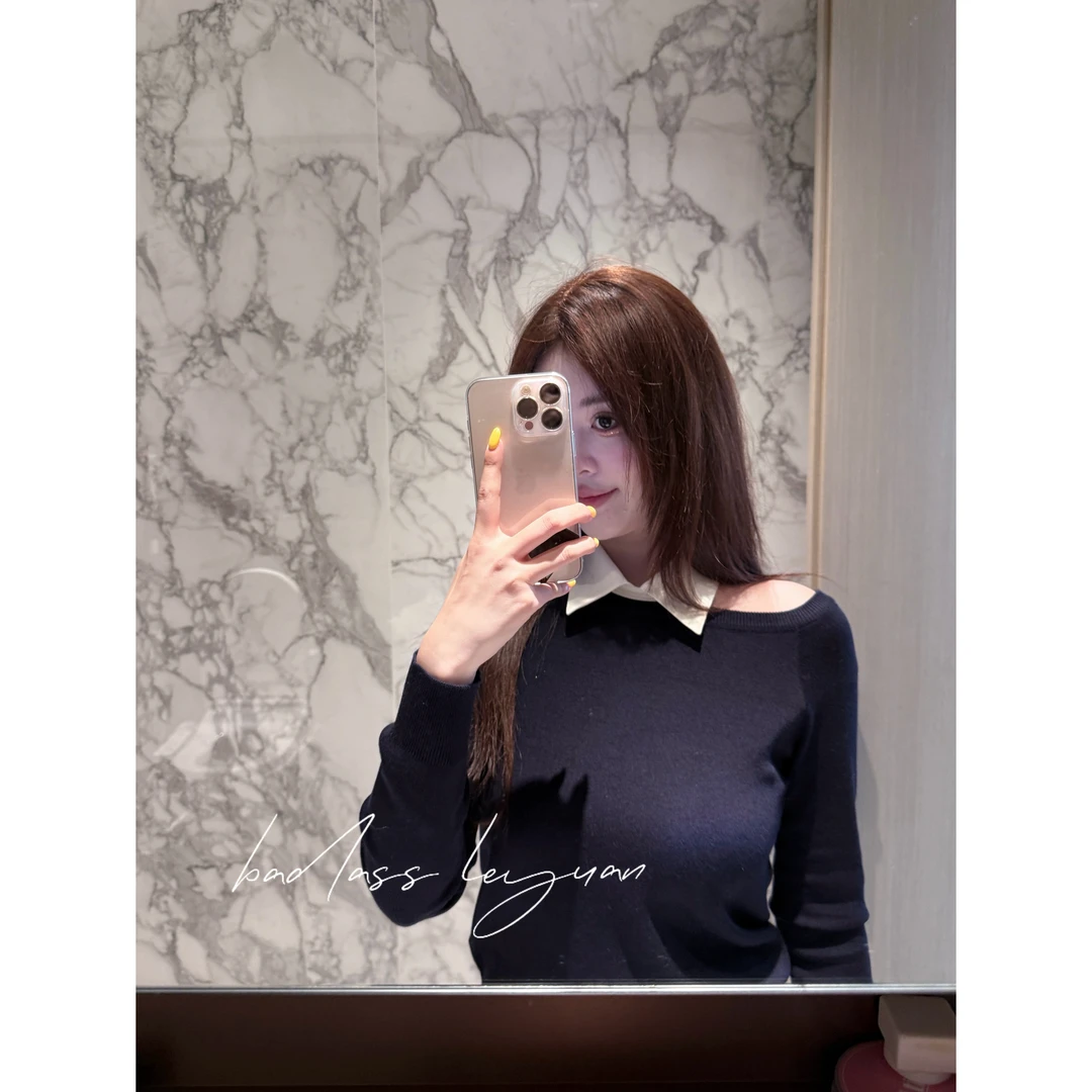 【女明星私服】LEYUAN.漂亮小衫高级洋气别致绝美黑色镂空针织T恤