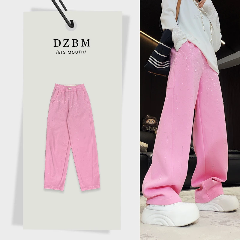 【DZBM】2025冬季新款重工烫钻加绒多巴胺彩色窄版弯刀卫裤女-K3779