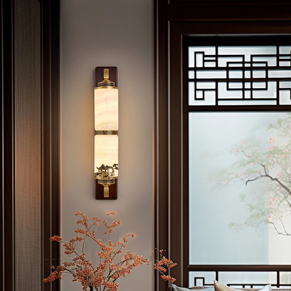 铜玉石壁灯客厅卧室玄关床头壁灯国风中式创意
