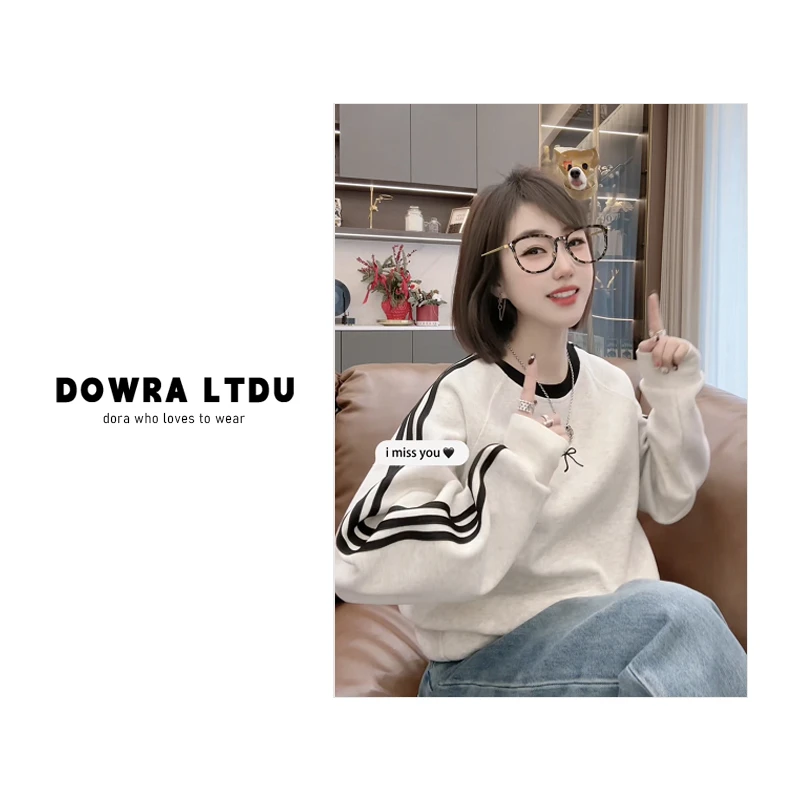 朵拉【春日记忆】2025年春季新款圆领蝴蝶结长袖百搭卫衣女228-6902