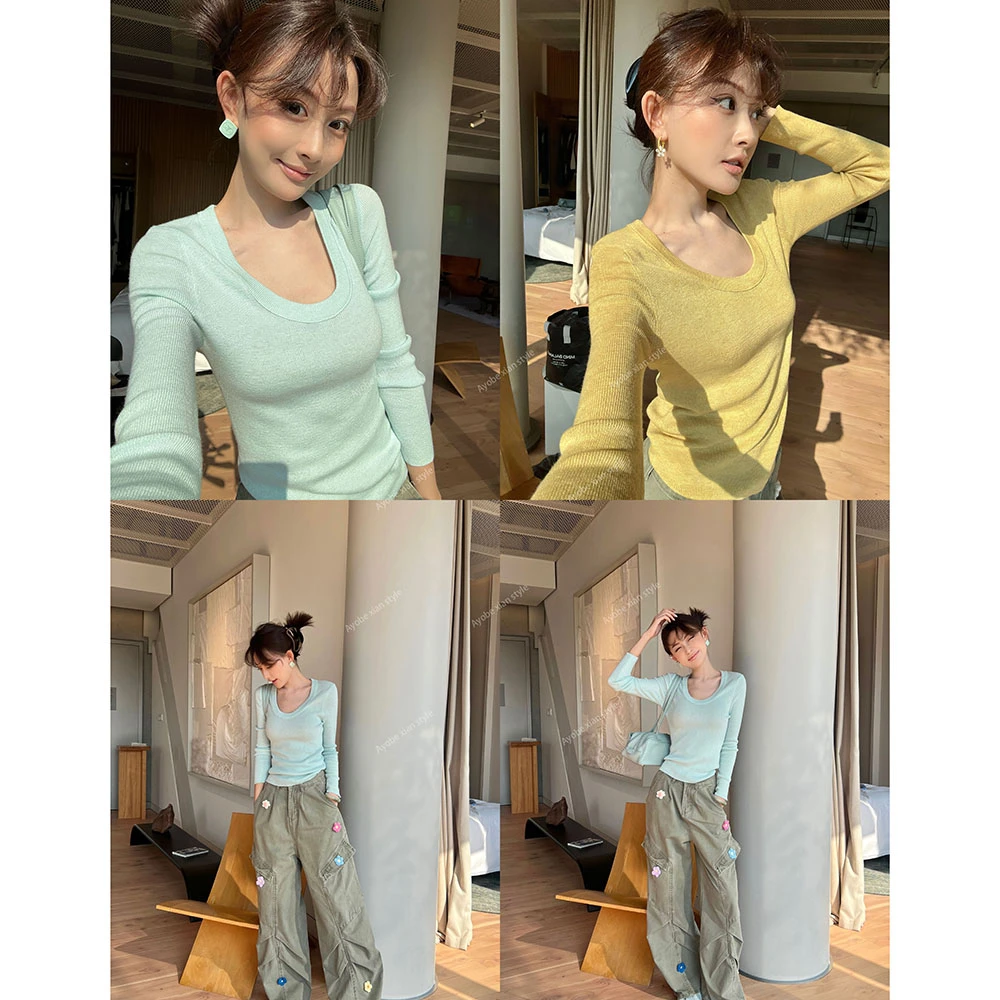 【AYOBE】小贤 入秋修身韩系羊毛温柔休闲百搭U领针织衫