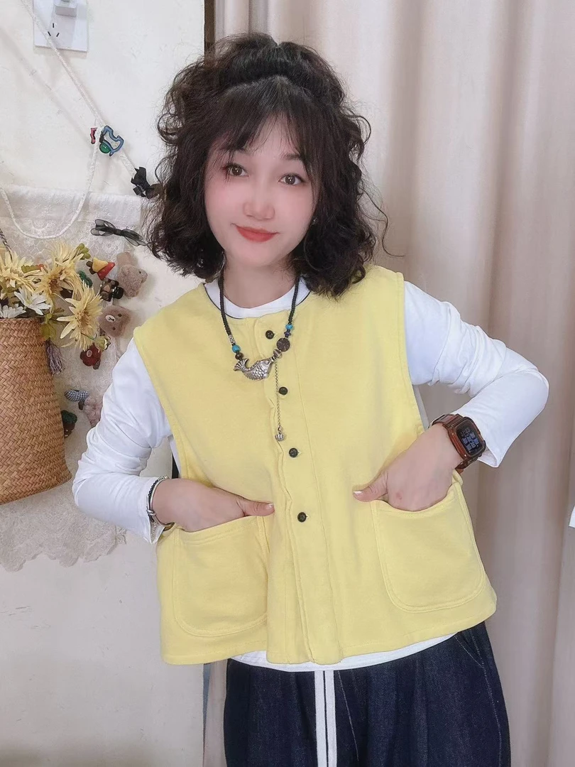 【柠檬树下】婷婷同款推荐 早春款 时尚百搭休闲宽松拼接全棉马甲