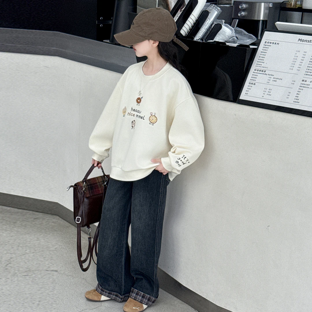 秋季女童套装新款女中大童秋款洋气休闲初中生卫衣牛仔裤两件套潮