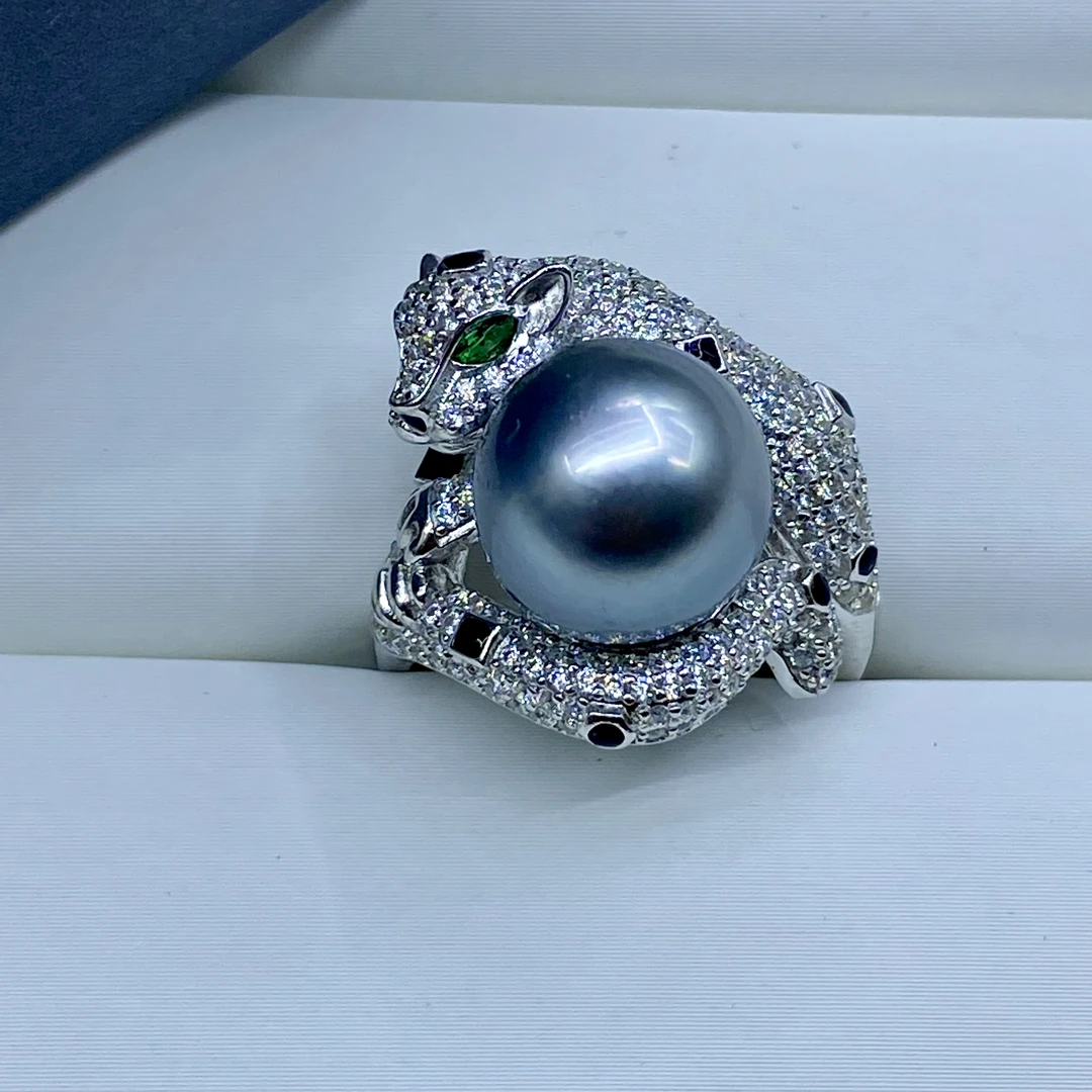 琪心海水大溪地黑珍珠一夜“豹”富戒指10