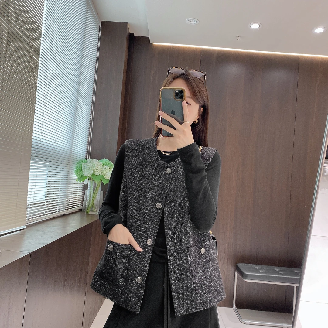 IMFLY金小金自制女装 马甲DYW9658早秋小香风洋气无袖马甲外套