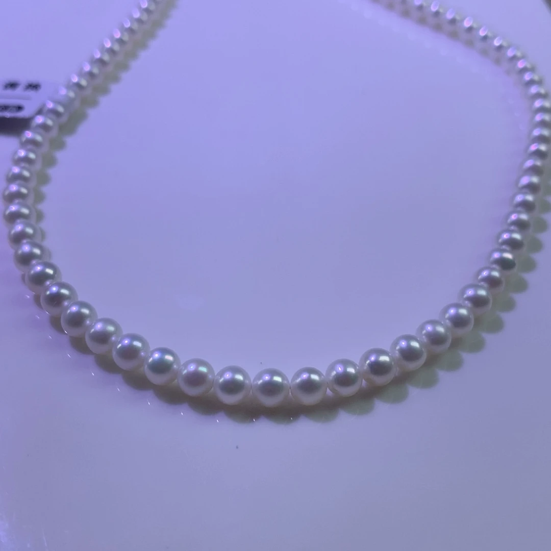 项链银S925镶嵌淡水珍珠4.5-5mm近正圆几乎无暇珍珠项链