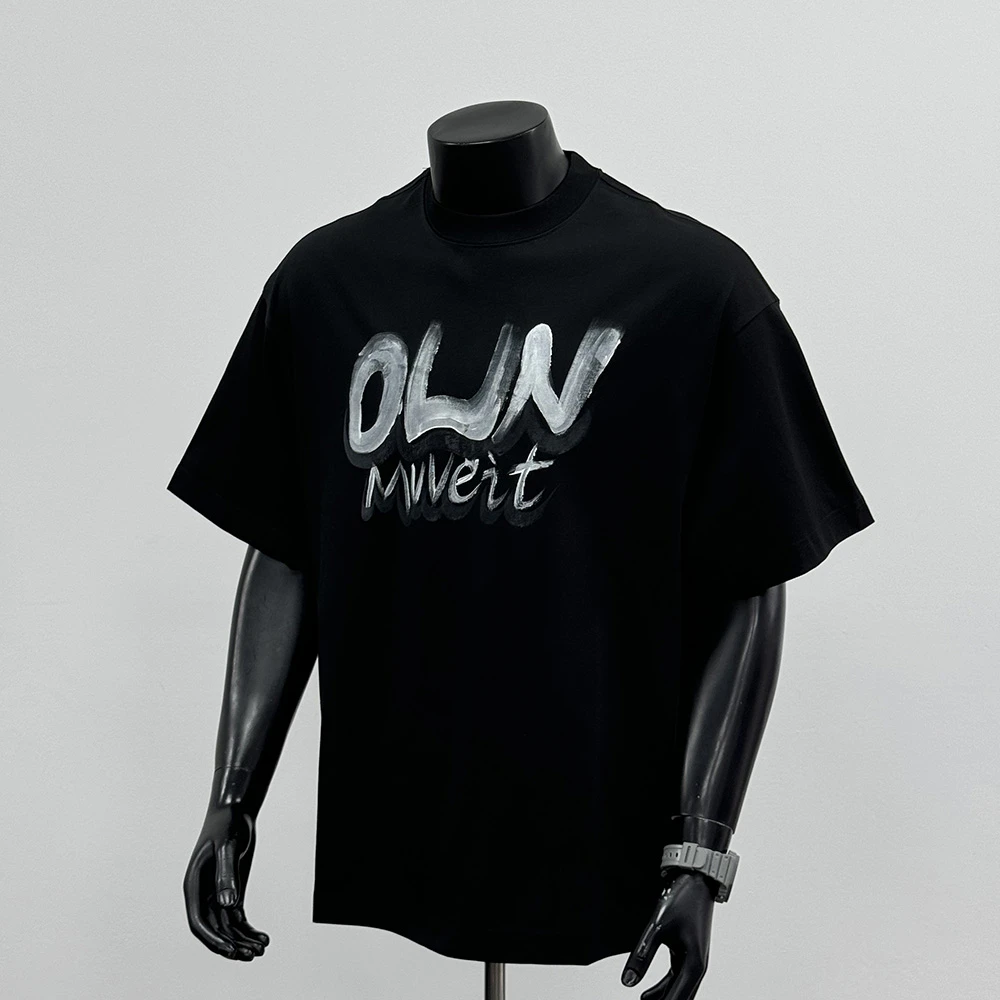 2025年夏季新款美式潮牌T恤短袖重影字母休闲百搭短袖男黑色T1434