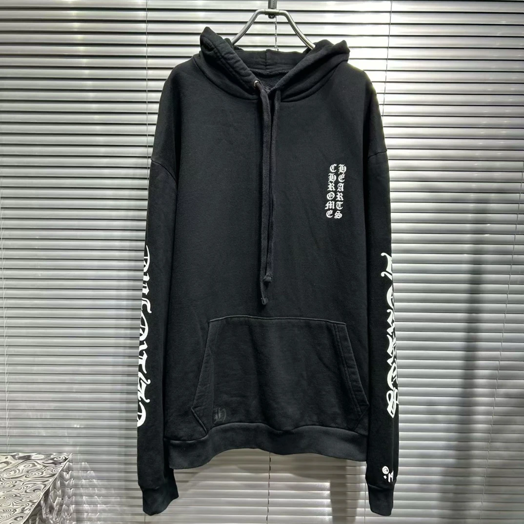 未使用 Chrome Hearts/克罗心 胸前手臂梵文字母黑色抽绳帽衫/L码