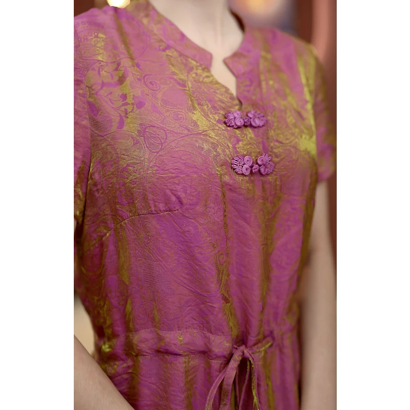 2025夏季新款新中式改良旗袍裙优雅气质显瘦光泽感提花缎连衣裙