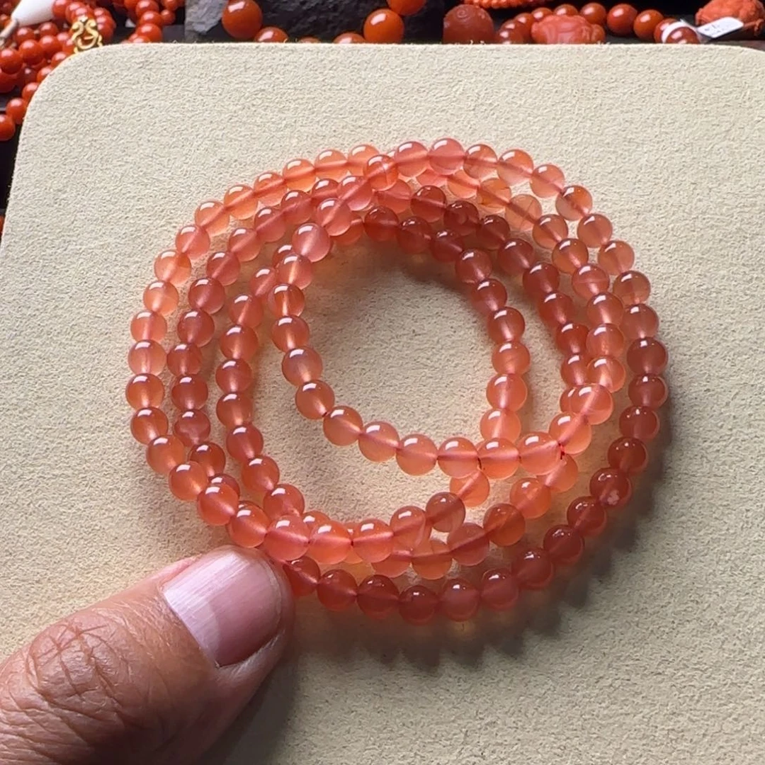 南红玛瑙手链未镶嵌5.8mm中洞子冰粉