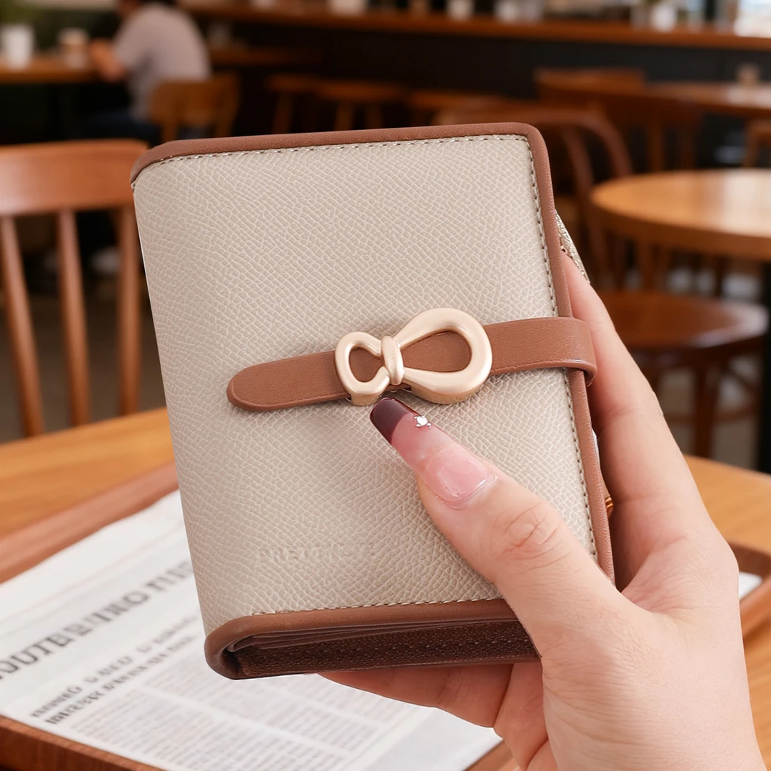 韩版小清新时尚撞色折叠女士短款钱包卡包二合一高级感学生零钱包