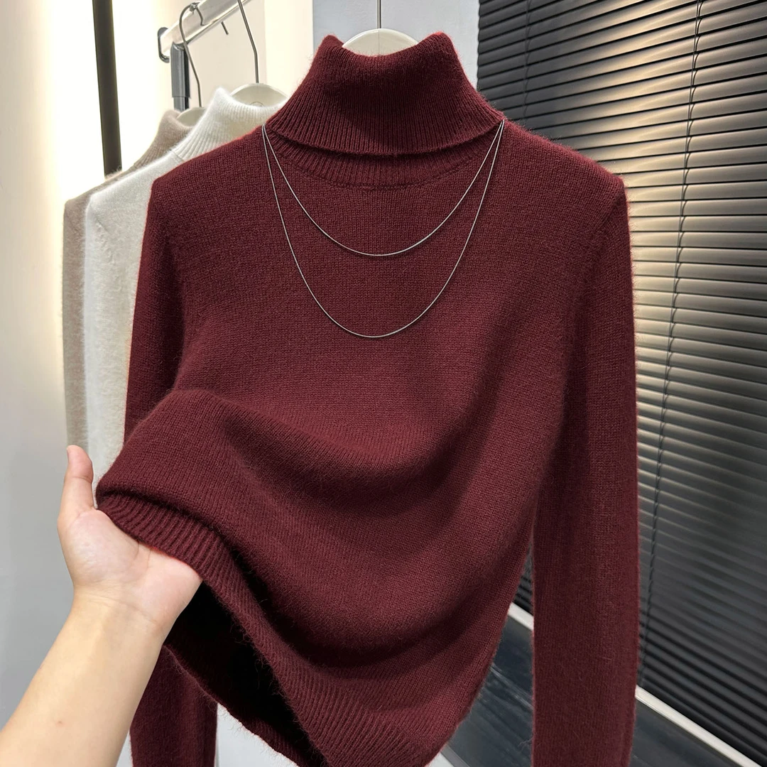 安可拉红立领针织打底衫女爆款2025新款秋冬加厚宽松内搭套头上衣