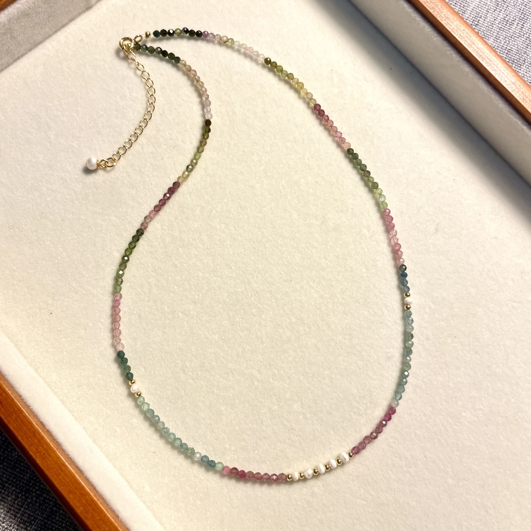 【BX51331】彩虹碧玺锁骨链 S925银镶嵌 链40+5cm时尚百搭轻奢气质