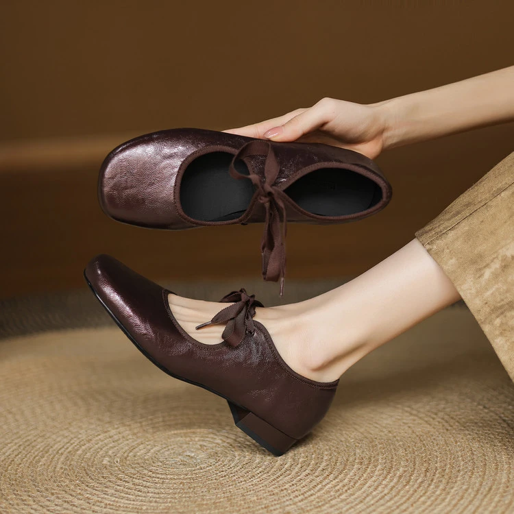 2cm 英伦风复古百搭浅口单鞋春季通勤休闲简约风时尚舒适软底单鞋