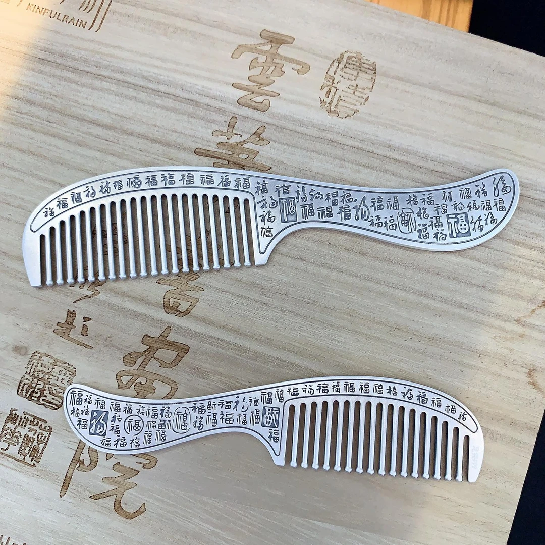 足银银制品 足银制品 足银999 福气连连 纯手工实心百福足银梳子