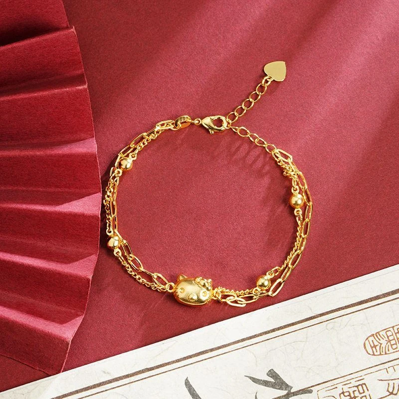 黄铜手链 小猫双层女新款小众饰品轻不掉色金色复古女士时尚百搭
