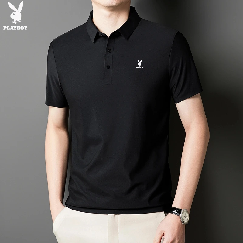 花花公子夏季冰丝男Polo衫上衣半袖男士百搭t恤商务休闲时尚男装
