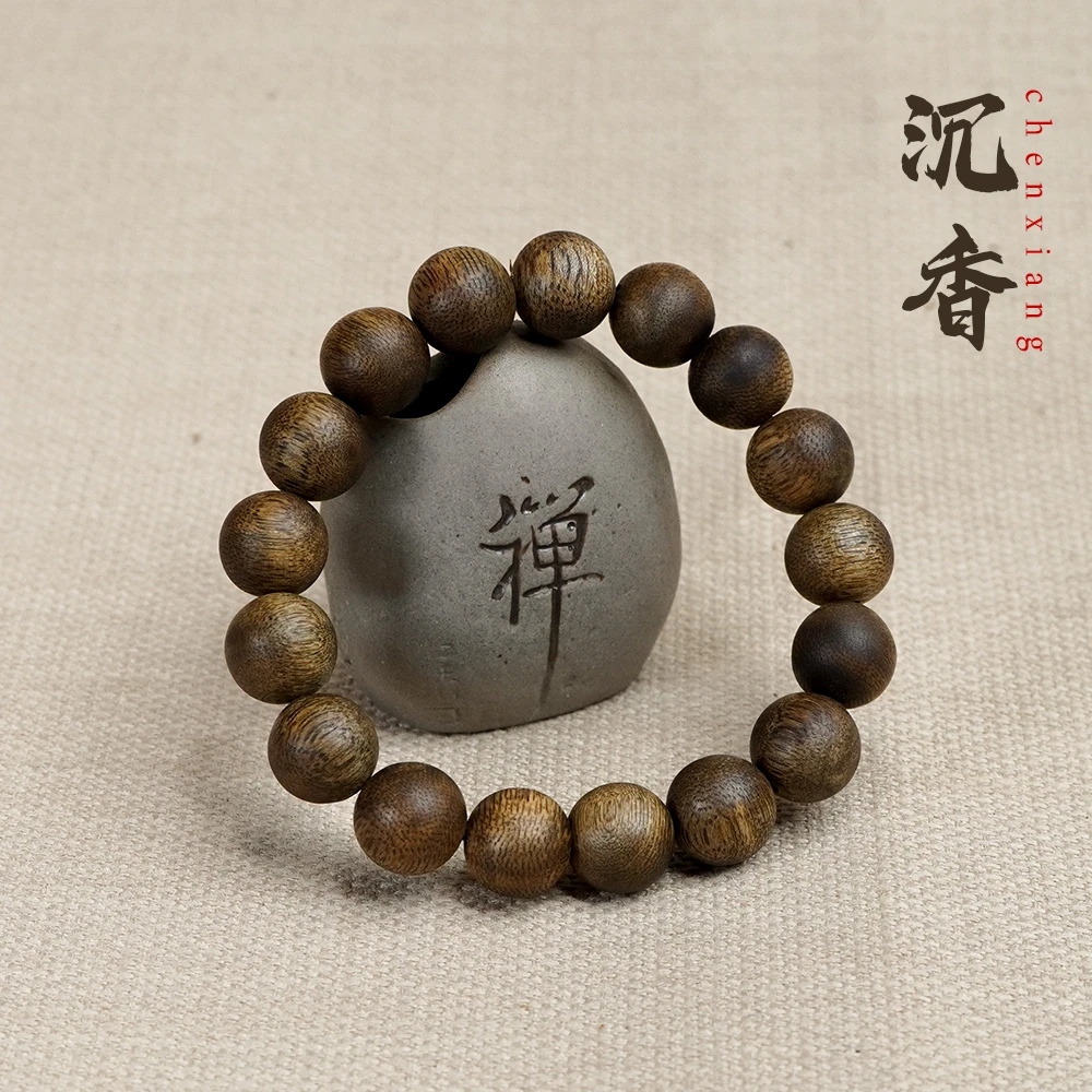 沉香莞香绿奇楠99沉13mm圆珠单圈手串（非遗手作）LQ027