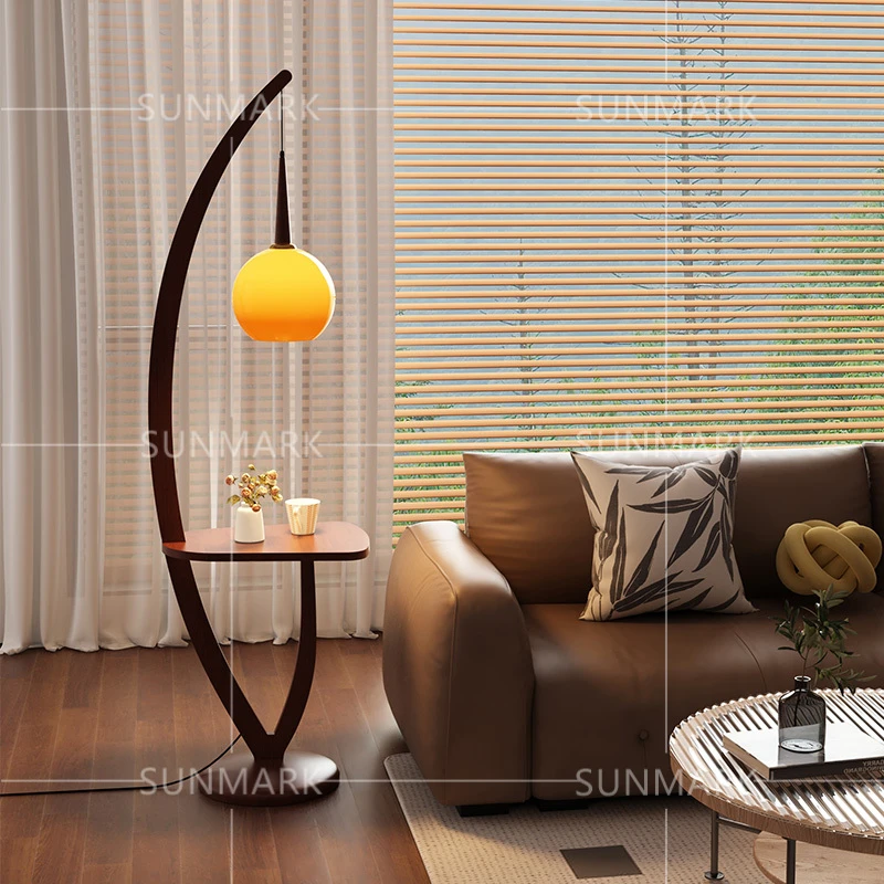 SUNMARK中古实木置物落地灯复古客厅卧室床头灯设计师侘寂风钓鱼